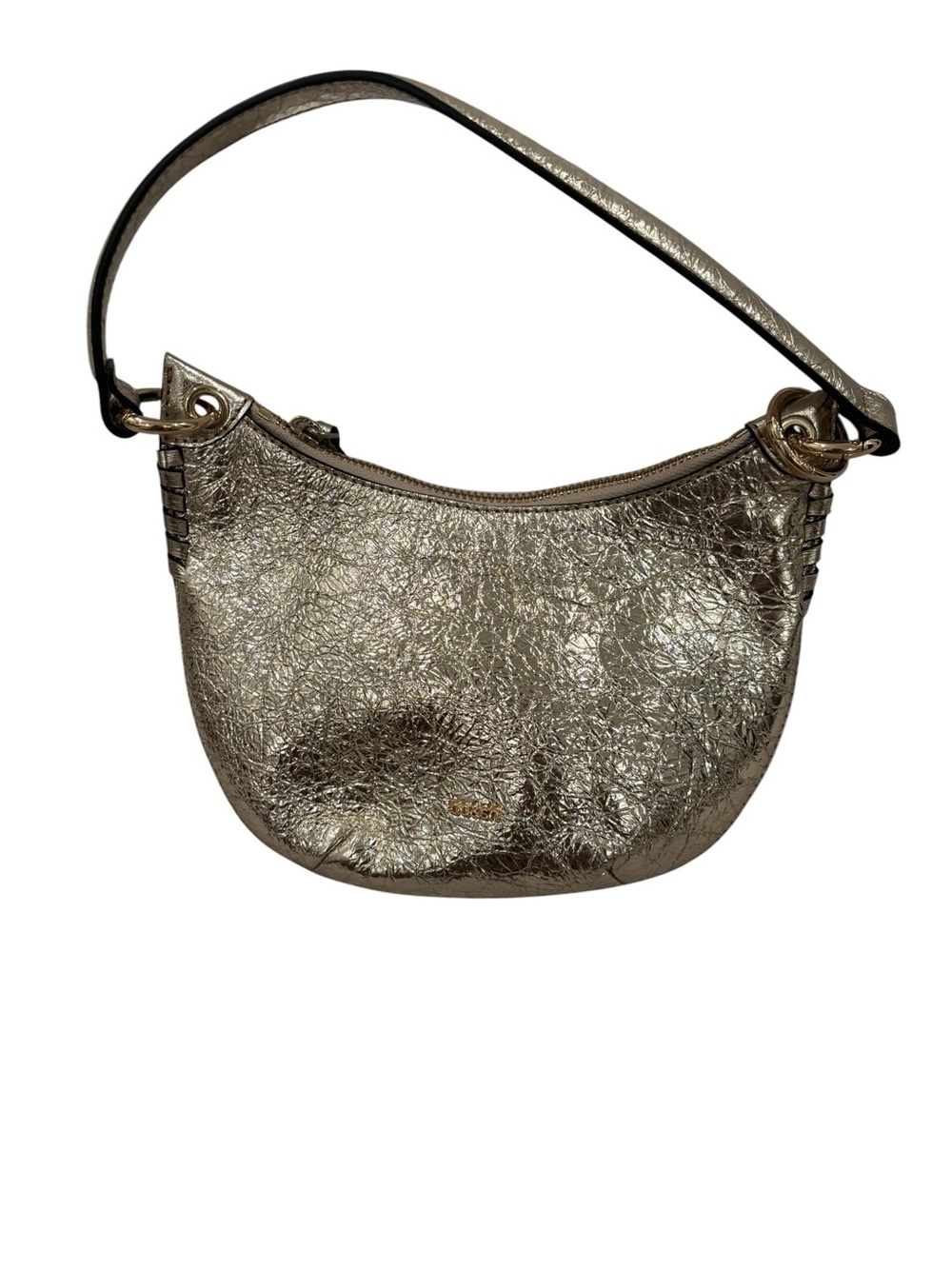 ba&sh Metallic Gold Crinkled Leather Shoulder Bag - Picture 4 of 5